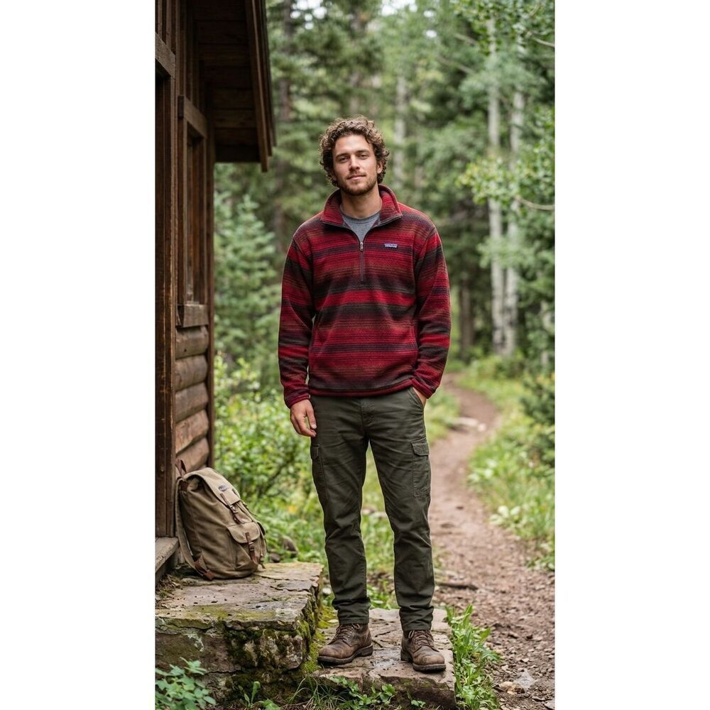 Vintage 1999 Patagonia Synchilla Quarter-Zip Striped Fleece Pullover - Size Medi